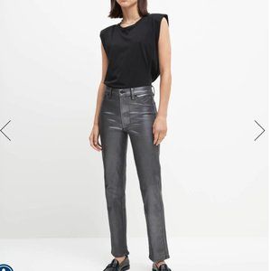 7 for All Mankind: HIGH WAIST STRAIGHT WITH FAUX POCKETS IN COATED PEWTER
